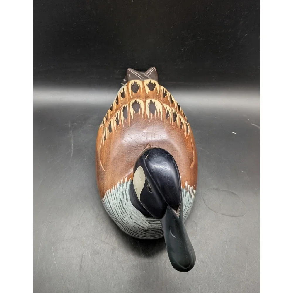 Vintage Hand Painted Carved Wooden Canada Goose Decoy Rustic Lodge Decor Brown